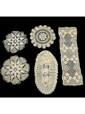 Lot (5) Vintage Crochet Lace Doilies Assorted for Craft Repurpose or Restoration